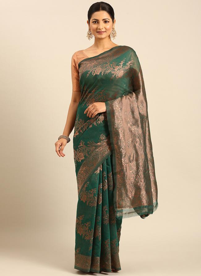 Cotton Teal Casual Wear Weaving Saree